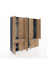 Hyperion Dolap 11 Raflı 4 Çekmeceli 2 Askılı 220x44x243 Antrasit-Çam/Çam