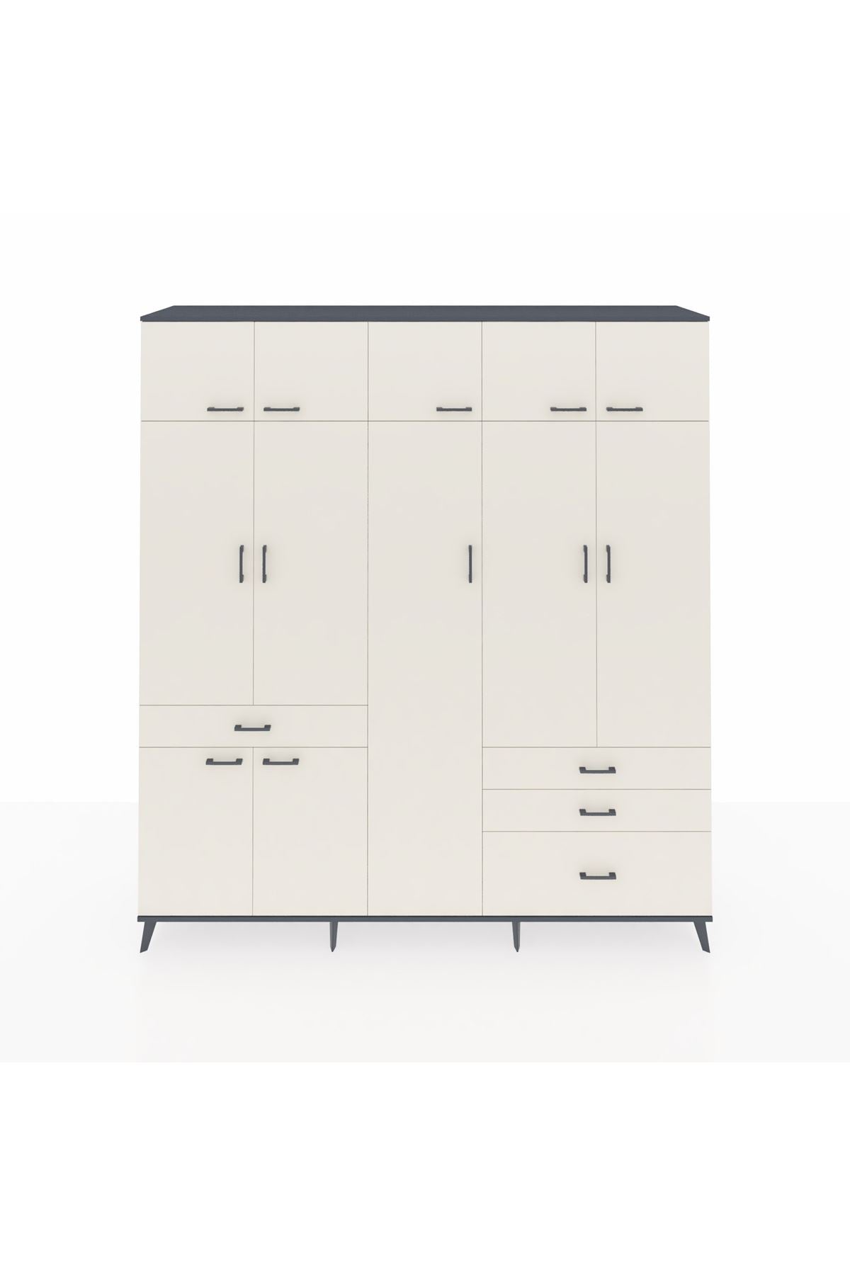 Hyperion Dolap 11 Raflı 4 Çekmeceli 2 Askılı 220x44x243 Antrasit-Aytaşı/Aytaşı