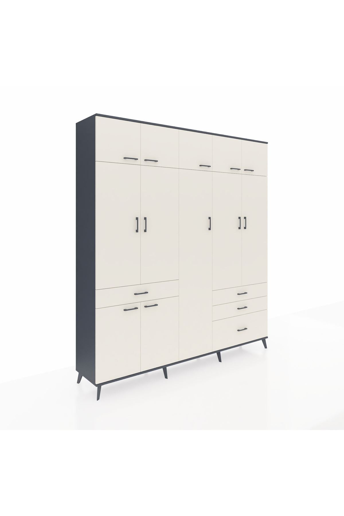 Hyperion Dolap 11 Raflı 4 Çekmeceli 2 Askılı 220x44x243 Antrasit-Aytaşı/Aytaşı