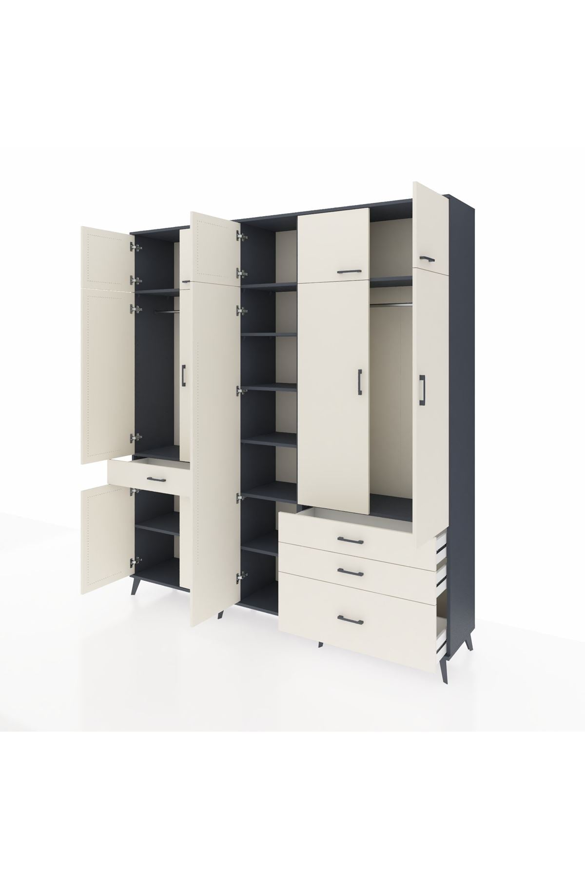 Hyperion Dolap 11 Raflı 4 Çekmeceli 2 Askılı 220x44x243 Antrasit-Aytaşı/Aytaşı