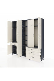 Hyperion Dolap 11 Raflı 4 Çekmeceli 2 Askılı 220x44x243 Antrasit-Aytaşı/Aytaşı