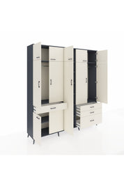 Hyperion Dolap 11 Raflı 4 Çekmeceli 2 Askılı 220x44x243 Antrasit-Aytaşı/Aytaşı