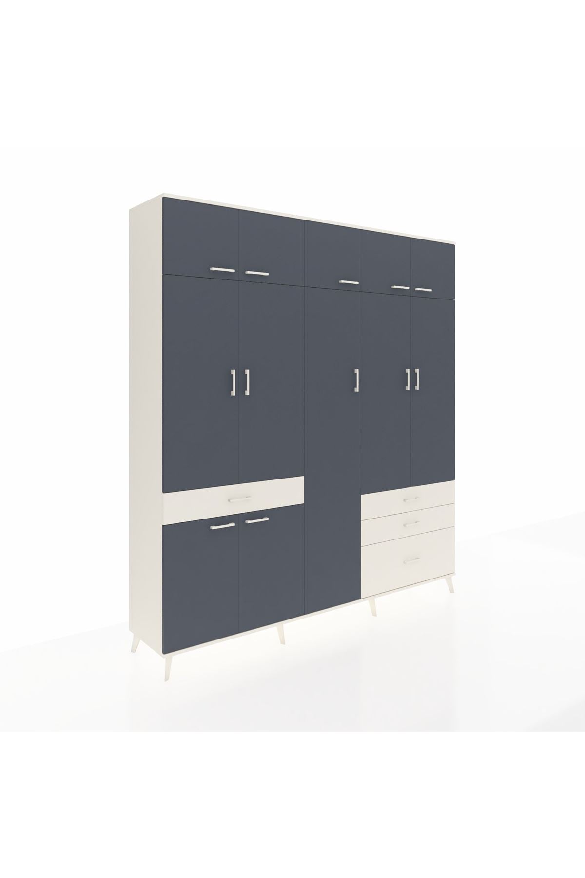 Hyperion Dolap 11 Raflı 4 Çekmeceli 2 Askılı 220x44x243 Aytaşı-Antrasit/Aytaşı