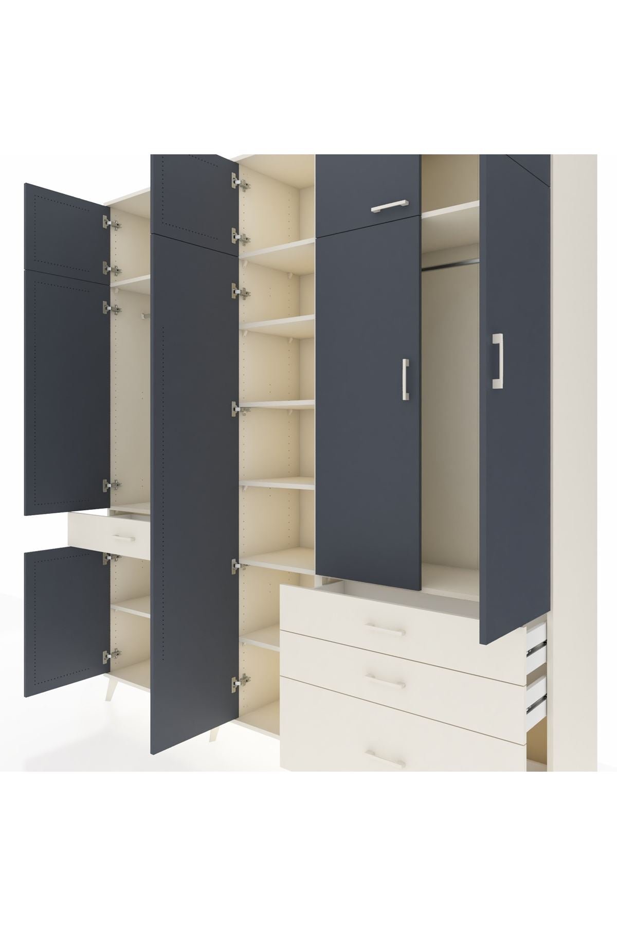 Hyperion Dolap 11 Raflı 4 Çekmeceli 2 Askılı 220x44x243 Aytaşı-Antrasit/Aytaşı