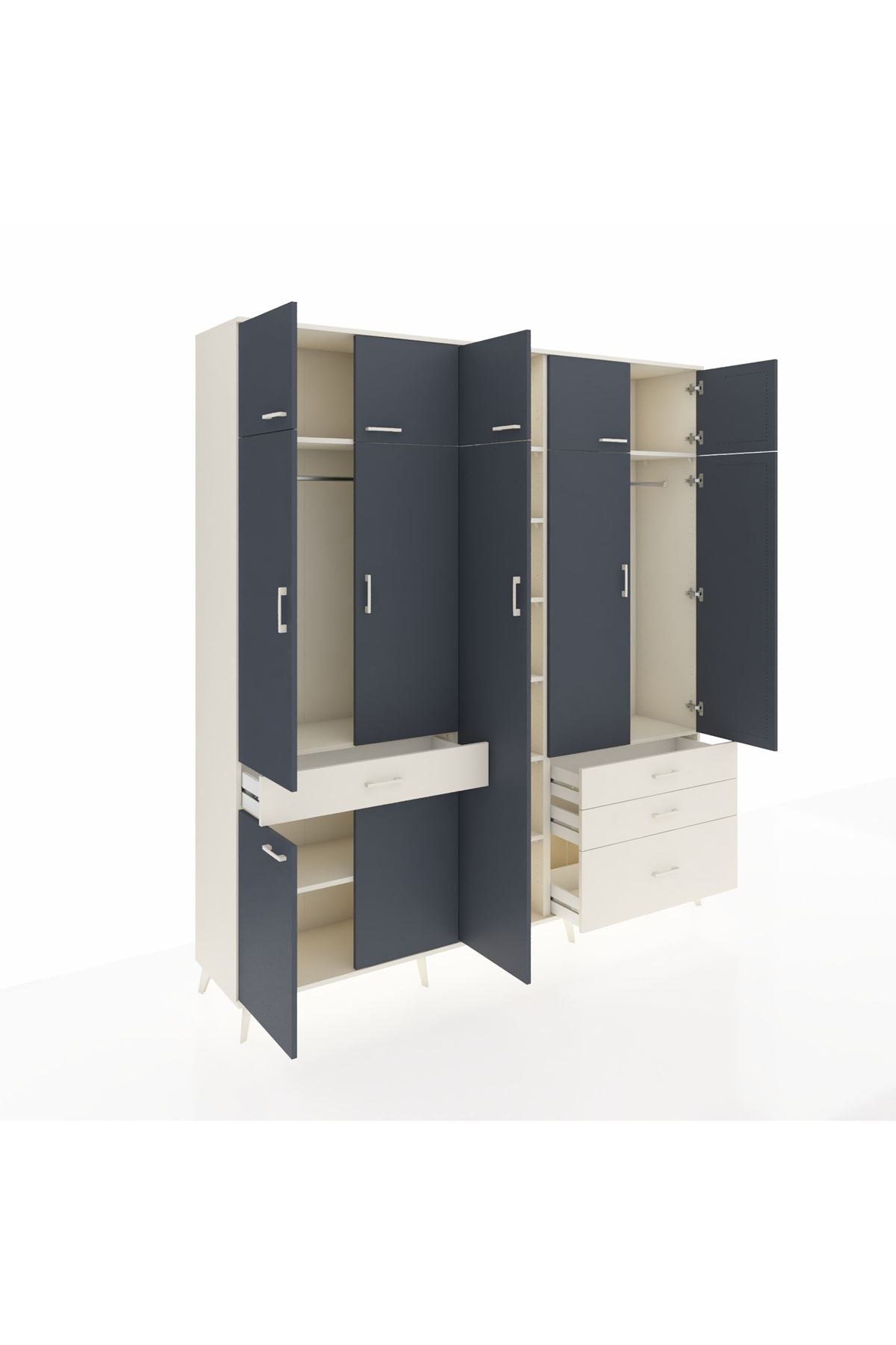 Hyperion Dolap 11 Raflı 4 Çekmeceli 2 Askılı 220x44x243 Aytaşı-Antrasit/Aytaşı