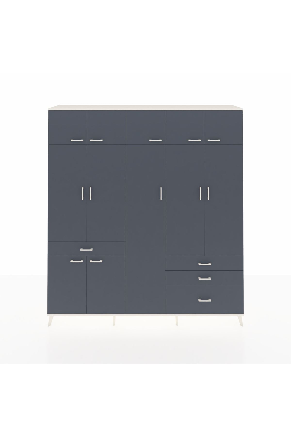 Hyperion Dolap 11 Raflı 4 Çekmeceli 2 Askılı 220x44x243 Aytaşı-Antrasit/Antrasit