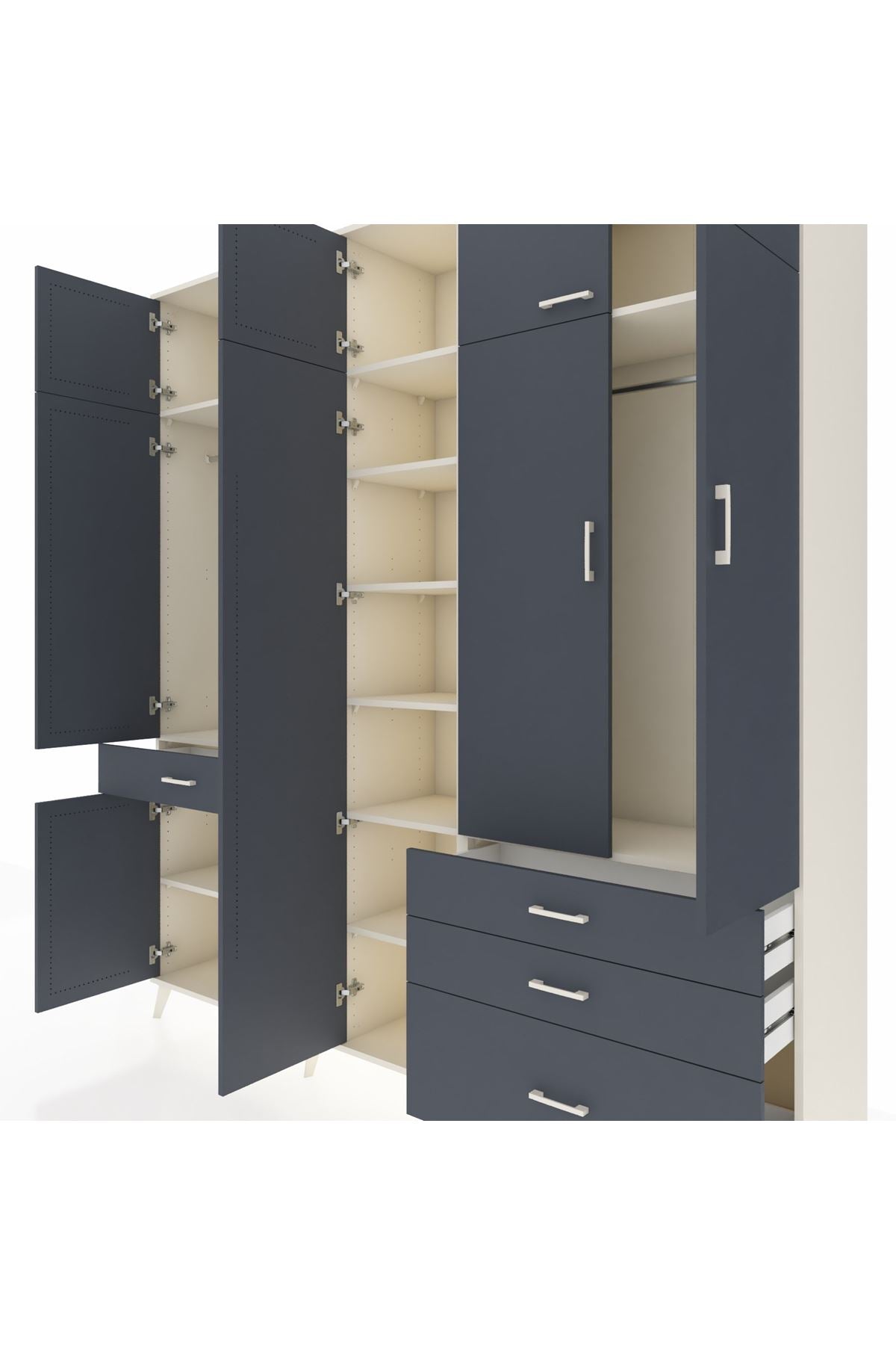 Hyperion Dolap 11 Raflı 4 Çekmeceli 2 Askılı 220x44x243 Aytaşı-Antrasit/Antrasit