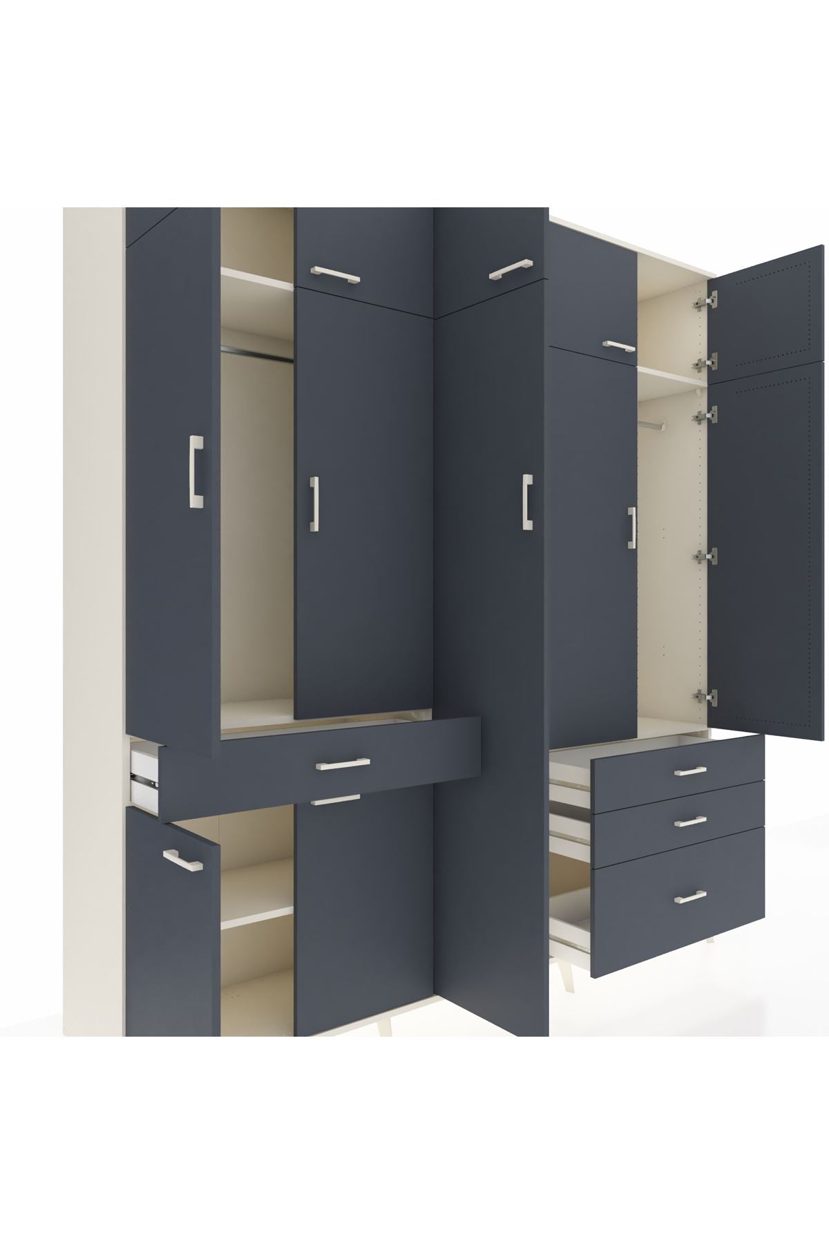 Hyperion Dolap 11 Raflı 4 Çekmeceli 2 Askılı 220x44x243 Aytaşı-Antrasit/Antrasit