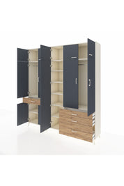 Hyperion Dolap 11 Raflı 4 Çekmeceli 2 Askılı 220x44x243 Aytaşı-Antrasit/Çam