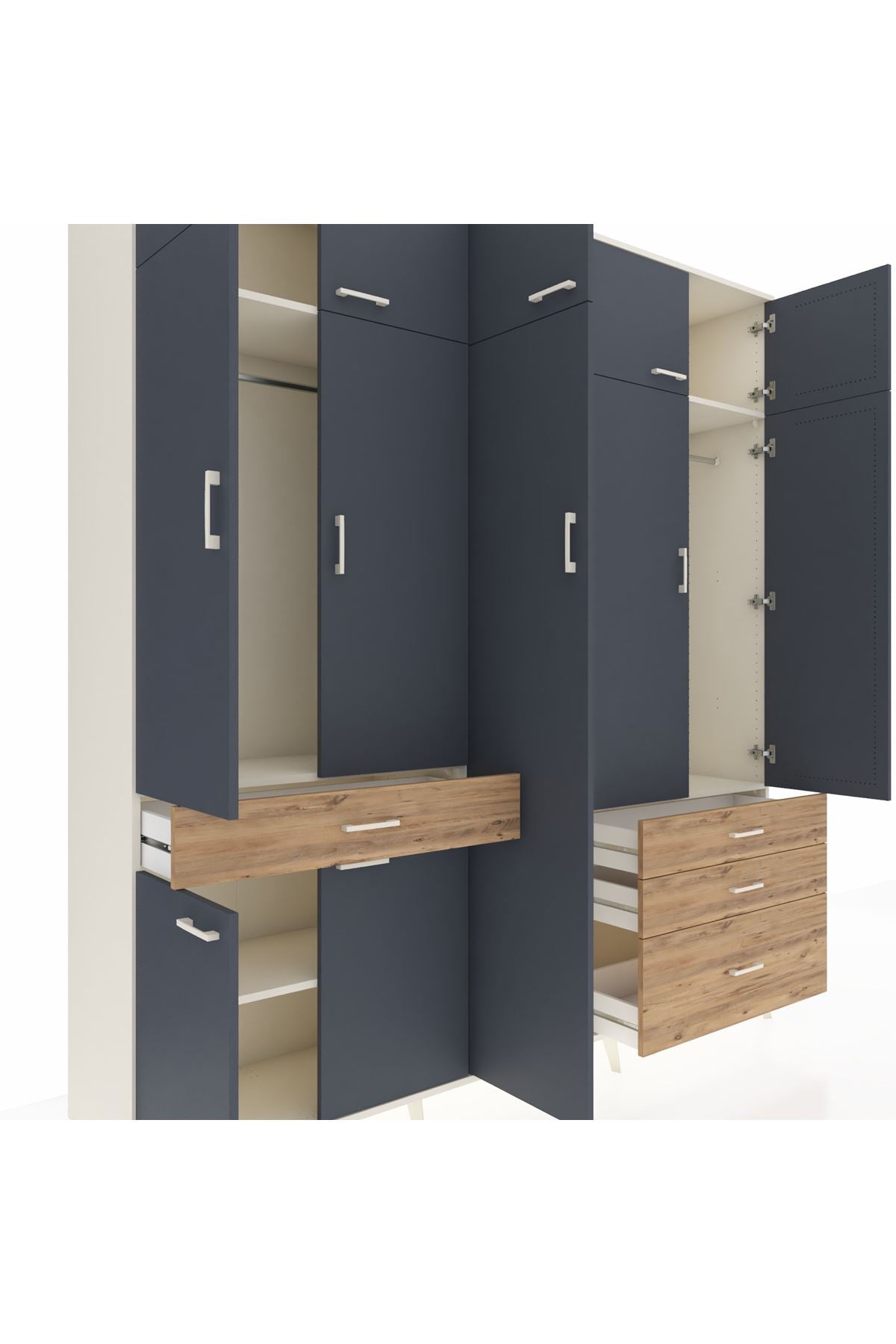 Hyperion Dolap 11 Raflı 4 Çekmeceli 2 Askılı 220x44x243 Aytaşı-Antrasit/Çam