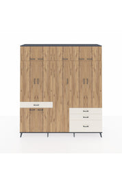 Hyperion Dolap 11 Raflı 4 Çekmeceli 2 Askılı 220x44x243 Antrasit-Çam/Aytaşı