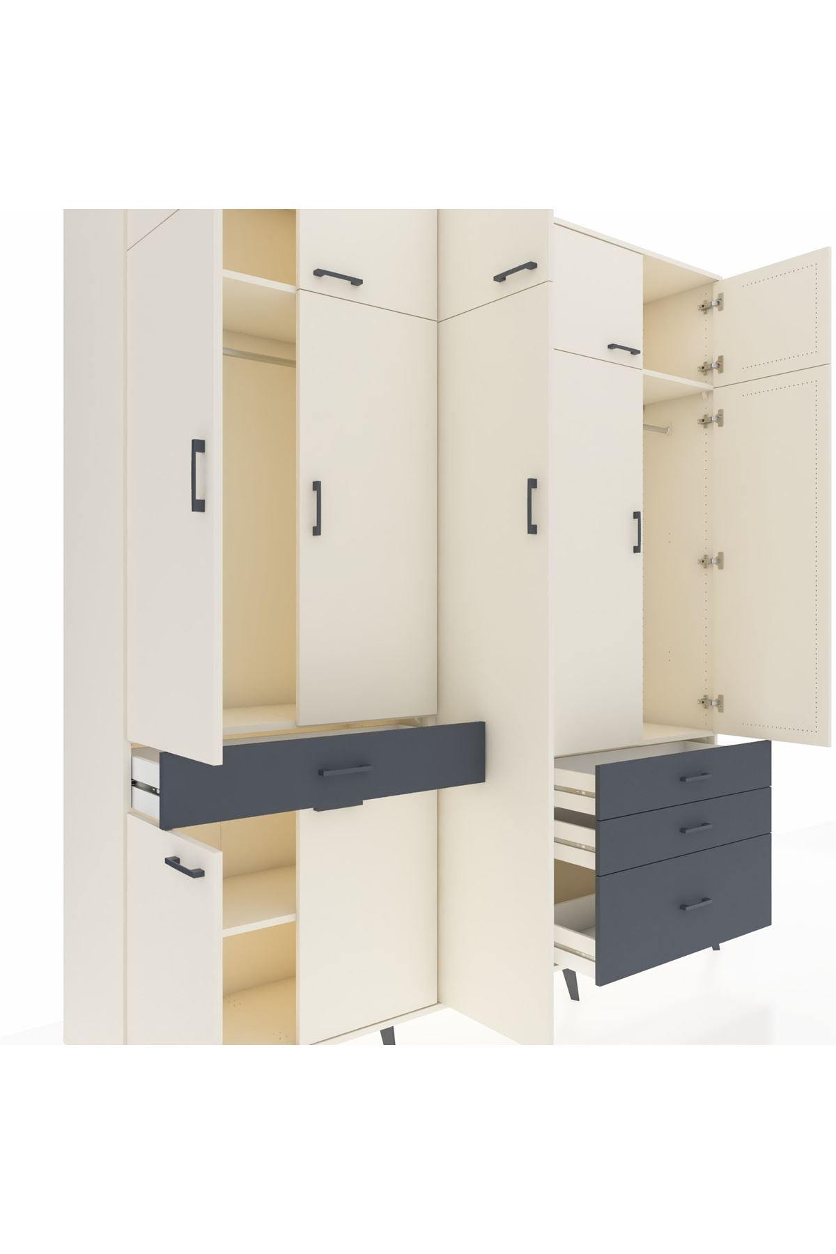 Hyperion Dolap 11 Raflı 4 Çekmeceli 2 Askılı 220x44x243 Aytaşı-Aytaşı/Antrasit