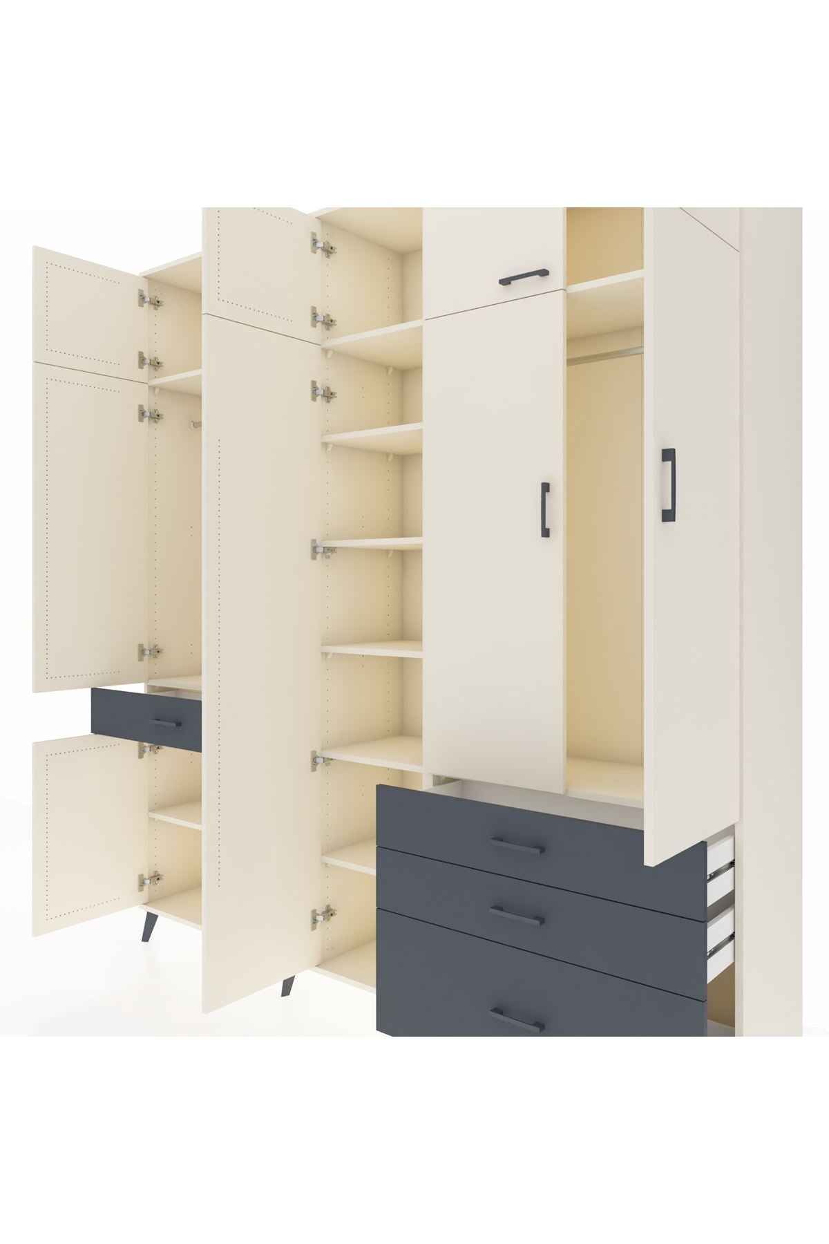 Hyperion Dolap 11 Raflı 4 Çekmeceli 2 Askılı 220x44x243 Aytaşı-Aytaşı/Antrasit