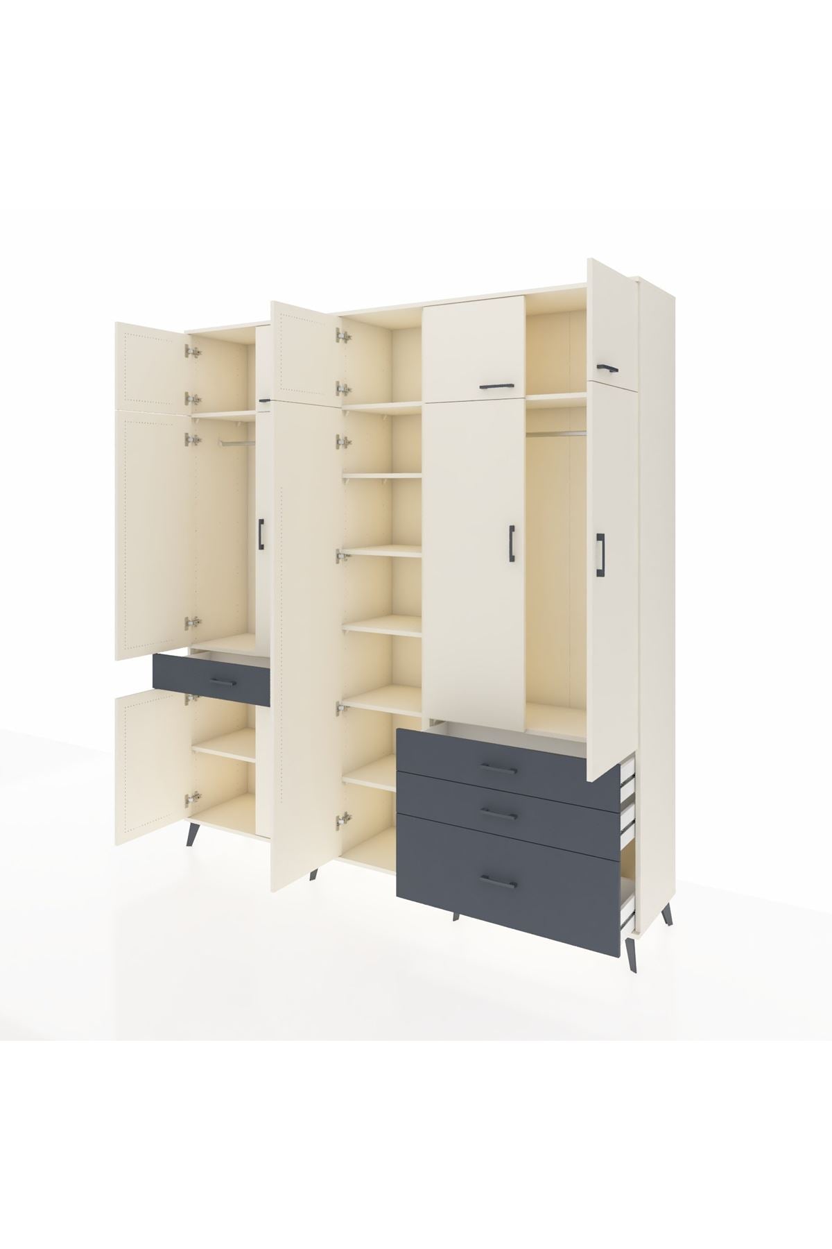 Hyperion Dolap 11 Raflı 4 Çekmeceli 2 Askılı 220x44x243 Aytaşı-Aytaşı/Antrasit