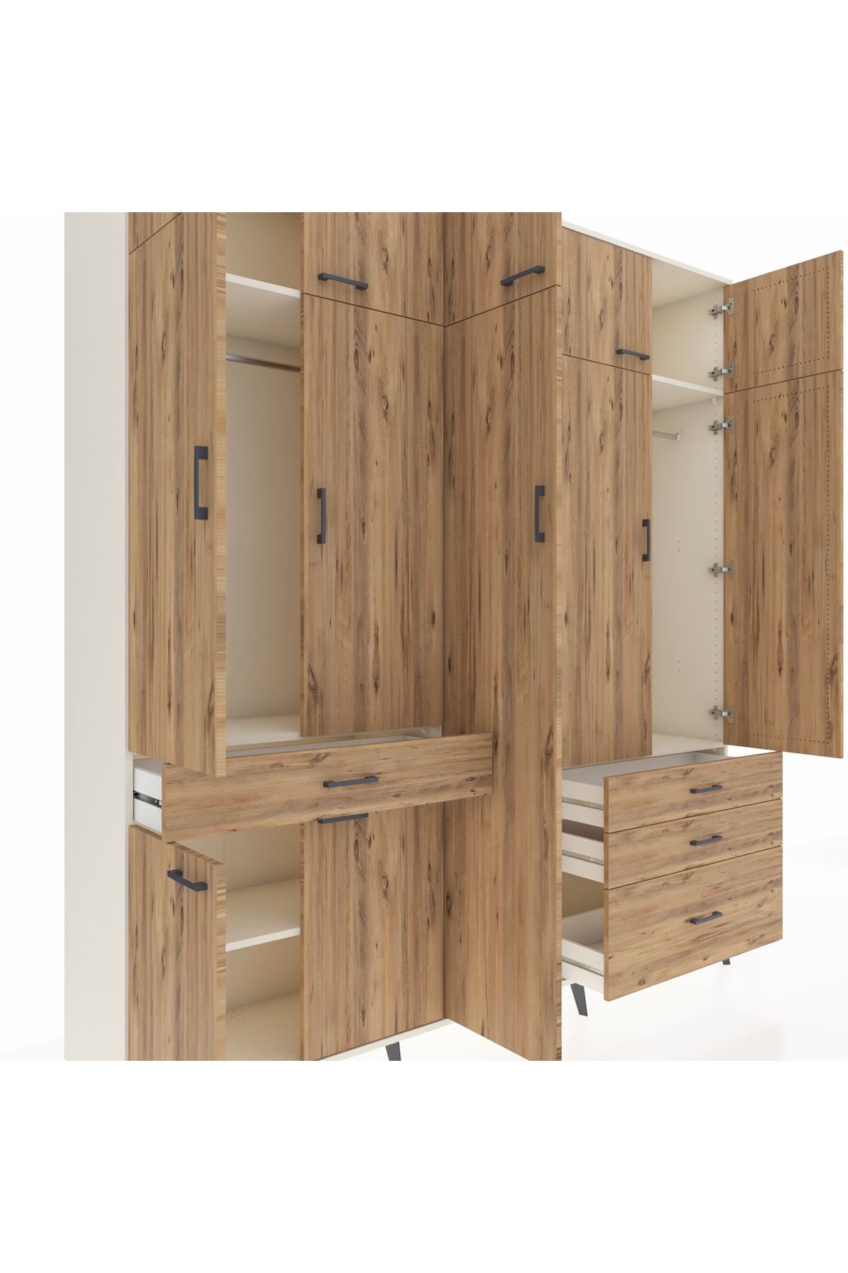 Hyperion Dolap 11 Raflı 4 Çekmeceli 2 Askılı 220x44x243 Aytaşı-Çam/Çam