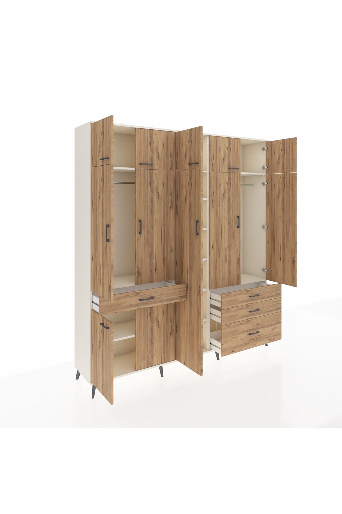 Hyperion Dolap 11 Raflı 4 Çekmeceli 2 Askılı 220x44x243 Aytaşı-Çam/Çam