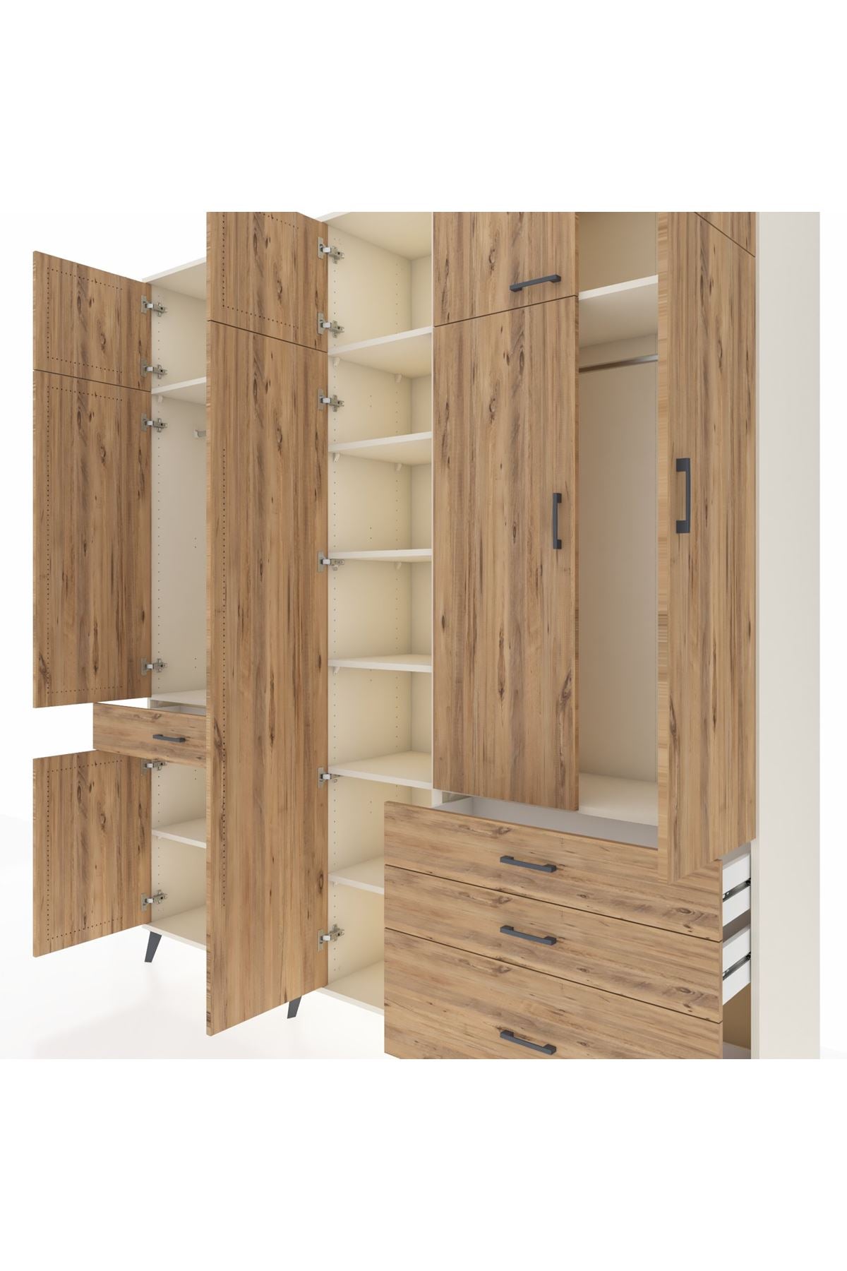 Hyperion Dolap 11 Raflı 4 Çekmeceli 2 Askılı 220x44x243 Aytaşı-Çam/Çam