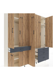 Hyperion Dolap 11 Raflı 4 Çekmeceli 2 Askılı 220x44x243 Aytaşı-Çam/Antrasit