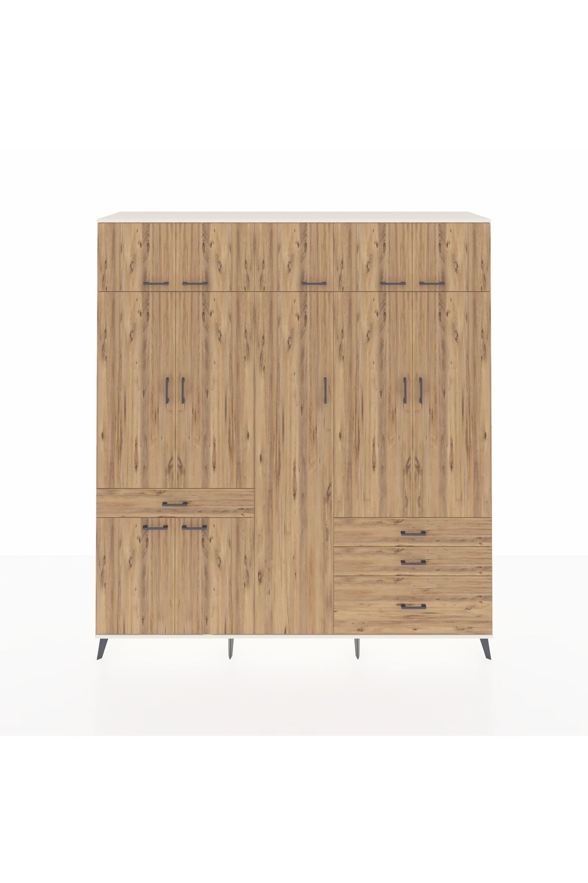 Hyperion Dolap 11 Raflı 4 Çekmeceli 2 Askılı 220x44x243 Aytaşı-Çam/Çam