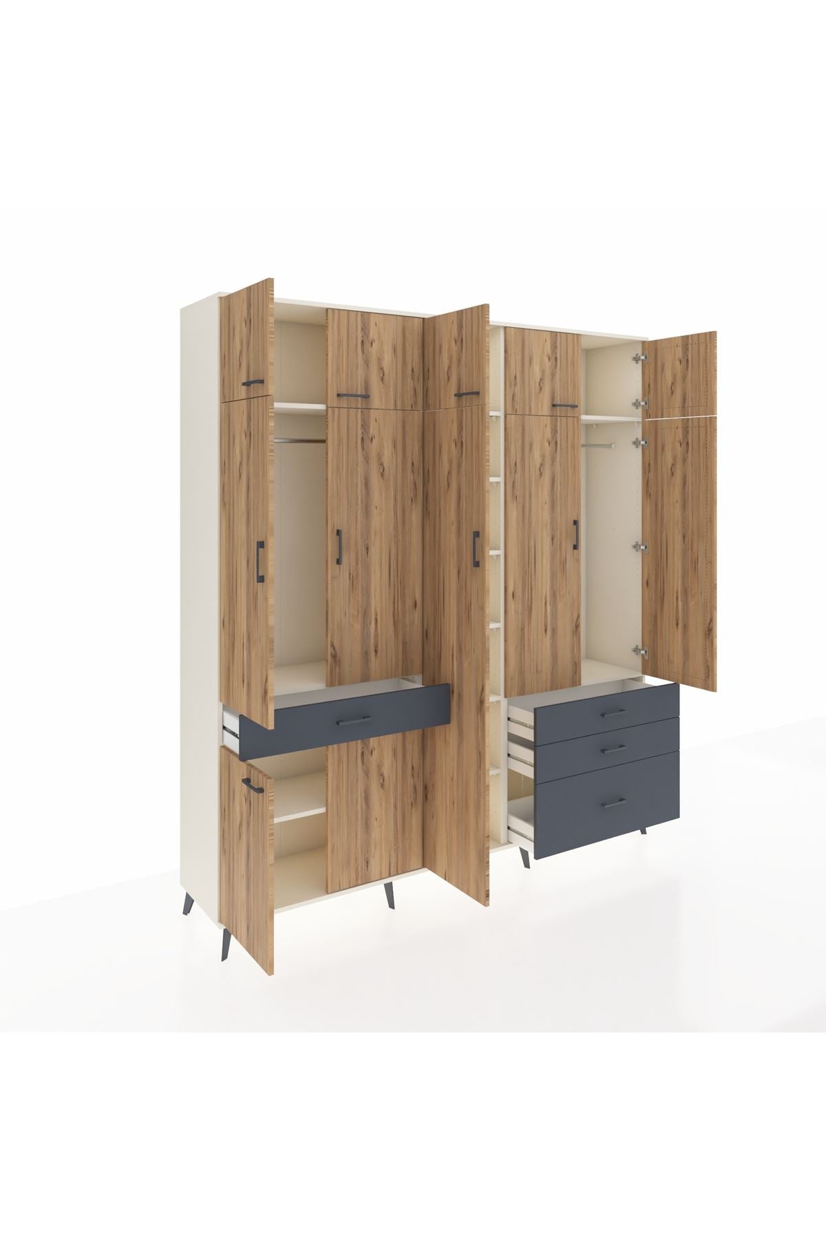 Hyperion Dolap 11 Raflı 4 Çekmeceli 2 Askılı 220x44x243 Aytaşı-Çam/Antrasit