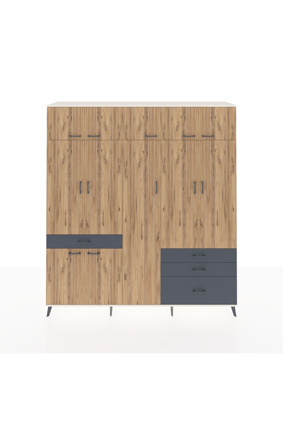 Hyperion Dolap 11 Raflı 4 Çekmeceli 2 Askılı 220x44x243 Aytaşı-Çam/Antrasit