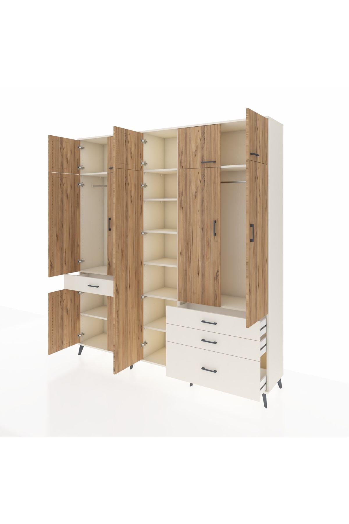 Hyperion Dolap 11 Raflı 4 Çekmeceli 2 Askılı 220x44x243 Aytaşı-Çam/Aytaşı