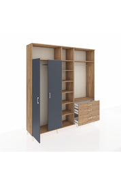 Hyperion Dolap 9 Raflı 3 Çekmeceli 2 Askılı 220x44x243 Çam-Antrasit/Çam