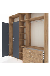 Hyperion Dolap 9 Raflı 3 Çekmeceli 2 Askılı 220x44x243 Çam-Antrasit/Çam