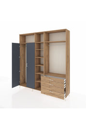 Hyperion Dolap 9 Raflı 3 Çekmeceli 2 Askılı 220x44x243 Çam-Antrasit/Çam