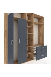 Hyperion Dolap 9 Raflı 3 Çekmeceli 2 Askılı 220x44x243 Çam-Antrasit/Antrasit