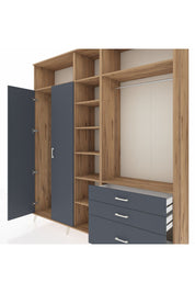 Hyperion Dolap 9 Raflı 3 Çekmeceli 2 Askılı 220x44x243 Çam-Antrasit/Antrasit