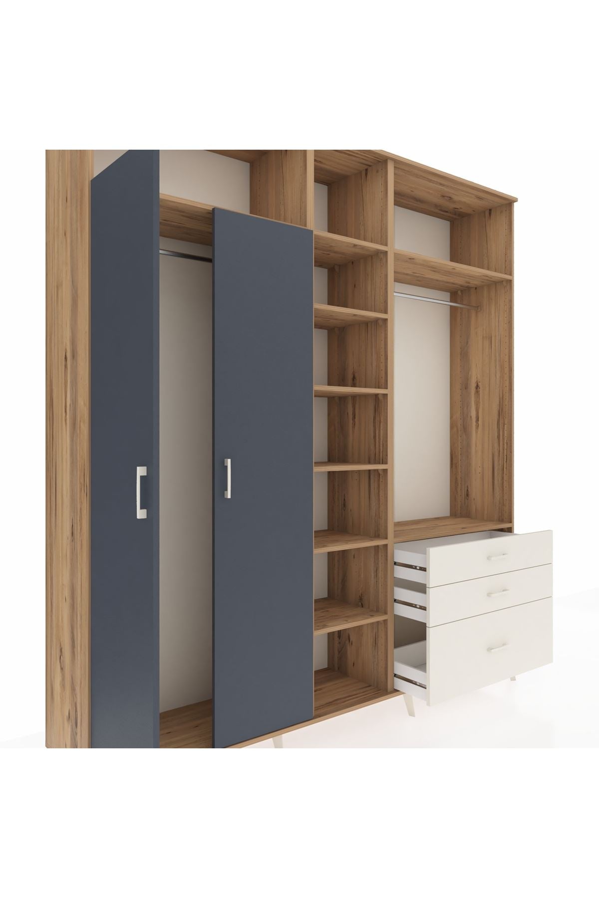 Hyperion Dolap 9 Raflı 3 Çekmeceli 2 Askılı 220x44x243 Çam-Antrasit/Aytaşı