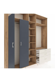 Hyperion Dolap 9 Raflı 3 Çekmeceli 2 Askılı 220x44x243 Çam-Antrasit/Aytaşı