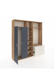 Hyperion Dolap 9 Raflı 3 Çekmeceli 2 Askılı 220x44x243 Çam-Antrasit/Aytaşı