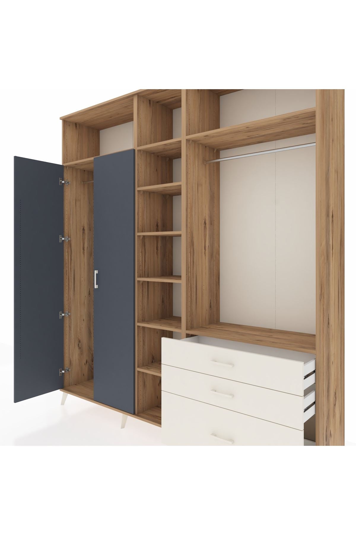 Hyperion Dolap 9 Raflı 3 Çekmeceli 2 Askılı 220x44x243 Çam-Antrasit/Aytaşı