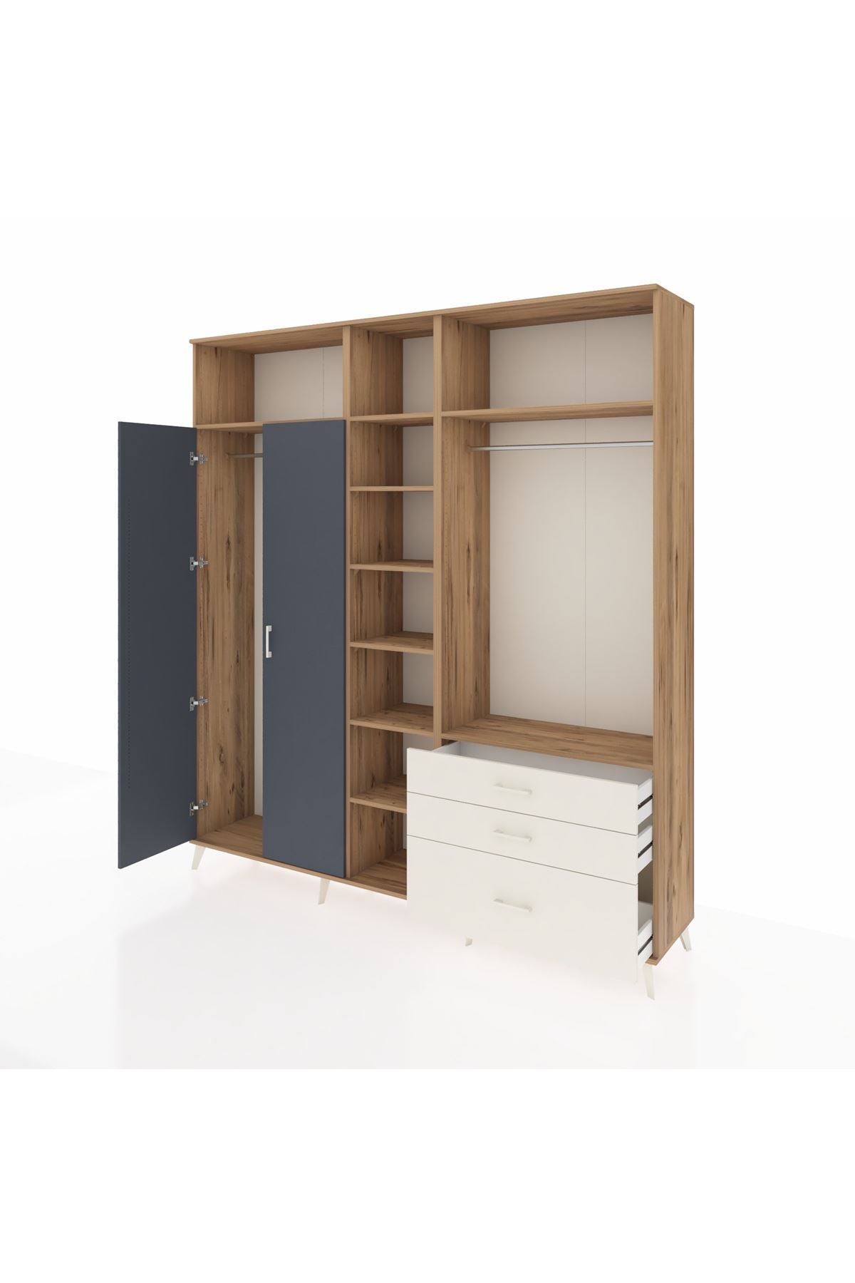 Hyperion Dolap 9 Raflı 3 Çekmeceli 2 Askılı 220x44x243 Çam-Antrasit/Aytaşı