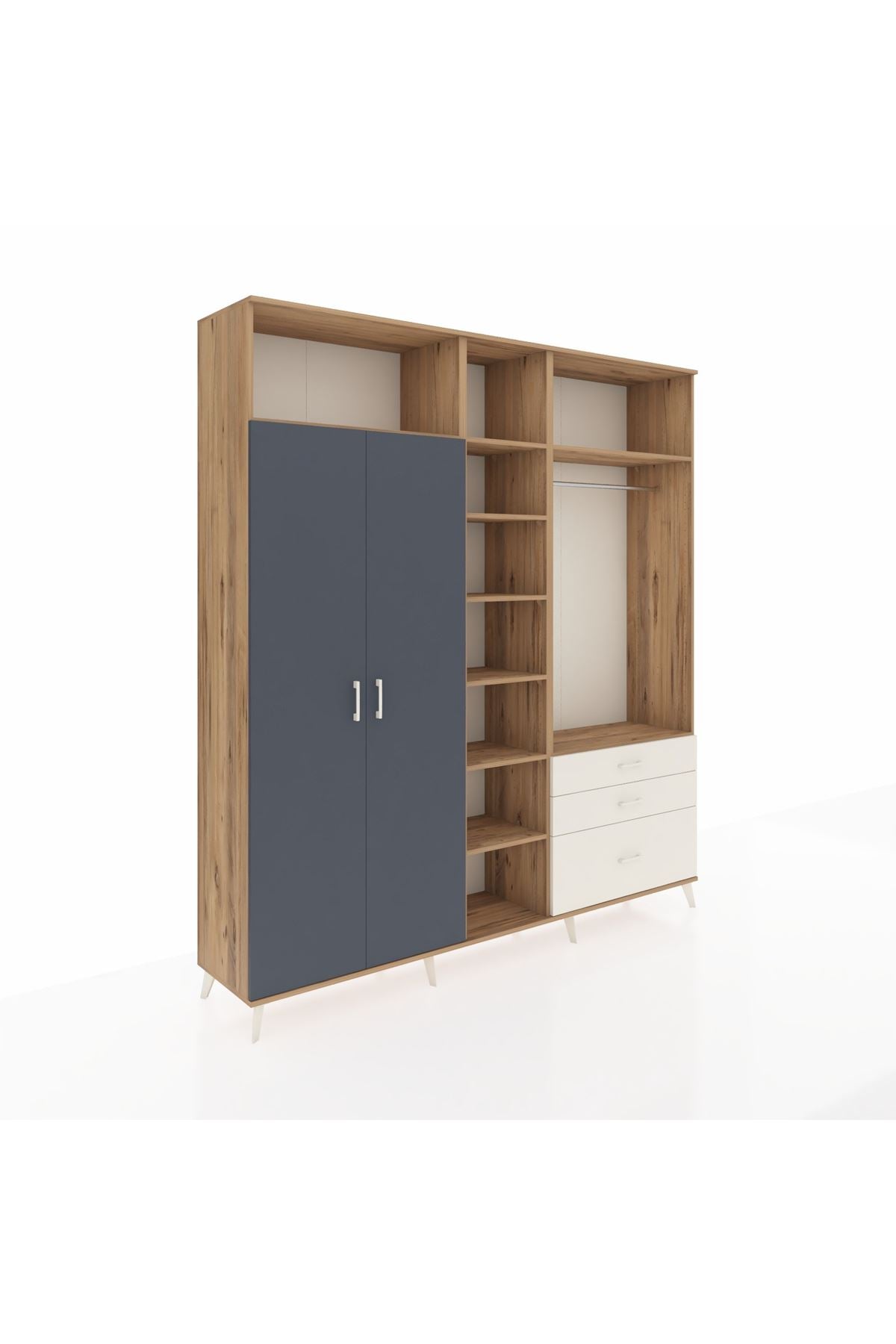 Hyperion Dolap 9 Raflı 3 Çekmeceli 2 Askılı 220x44x243 Çam-Antrasit/Aytaşı