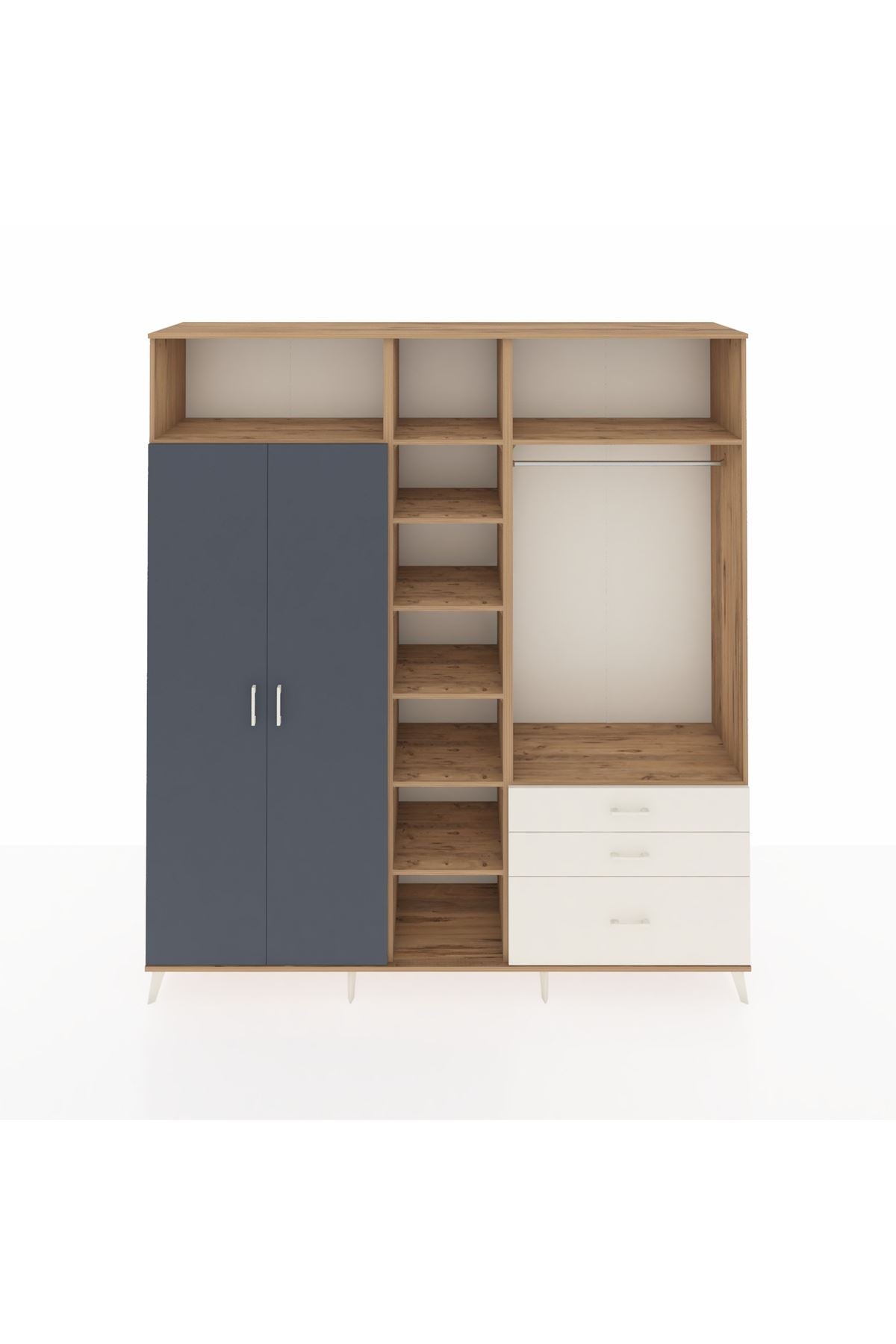 Hyperion Dolap 9 Raflı 3 Çekmeceli 2 Askılı 220x44x243 Çam-Antrasit/Aytaşı