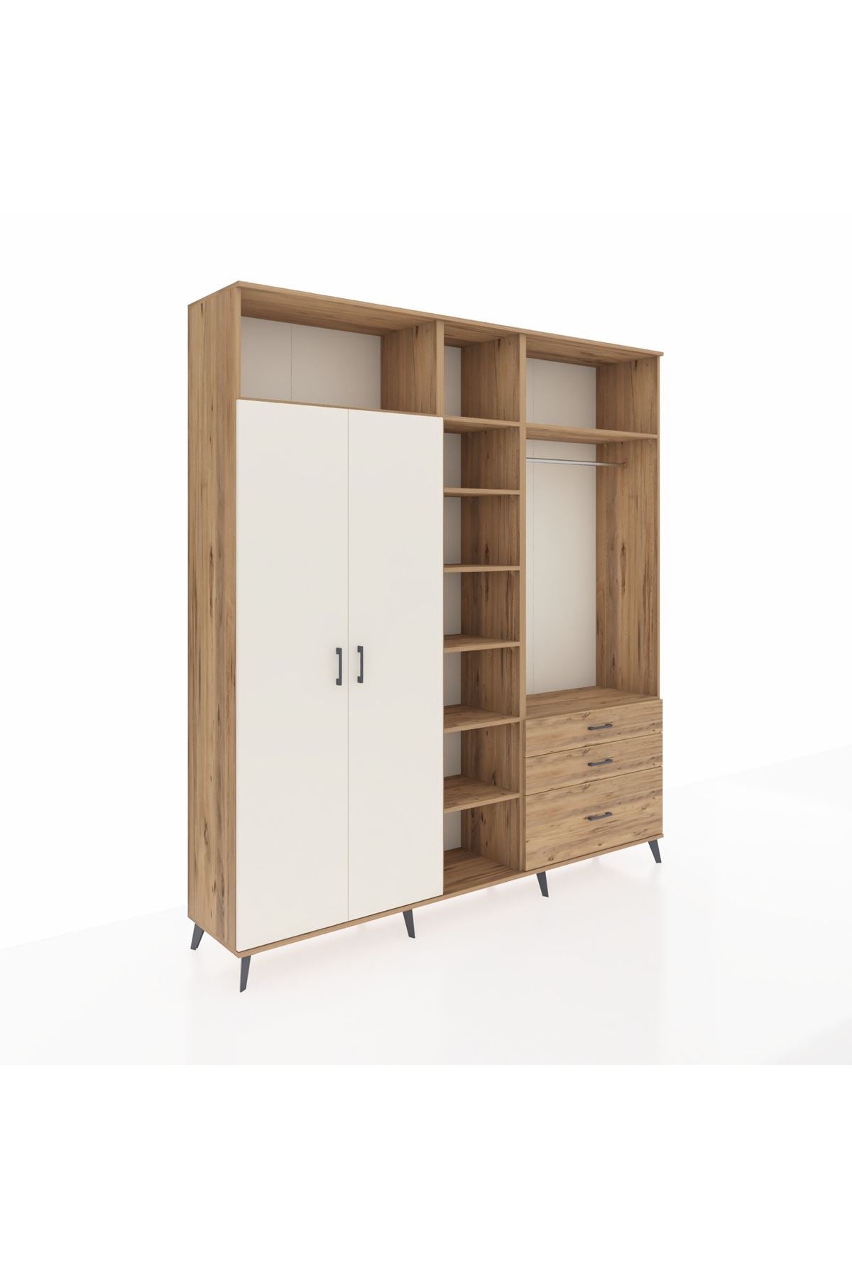 Hyperion Dolap 9 Raflı 3 Çekmeceli 2 Askılı 220x44x243 Çam-Aytaşı/Çam