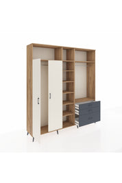 Hyperion Dolap 9 Raflı 3 Çekmeceli 2 Askılı 220x44x243 Çam-Aytaşı/Antrasit