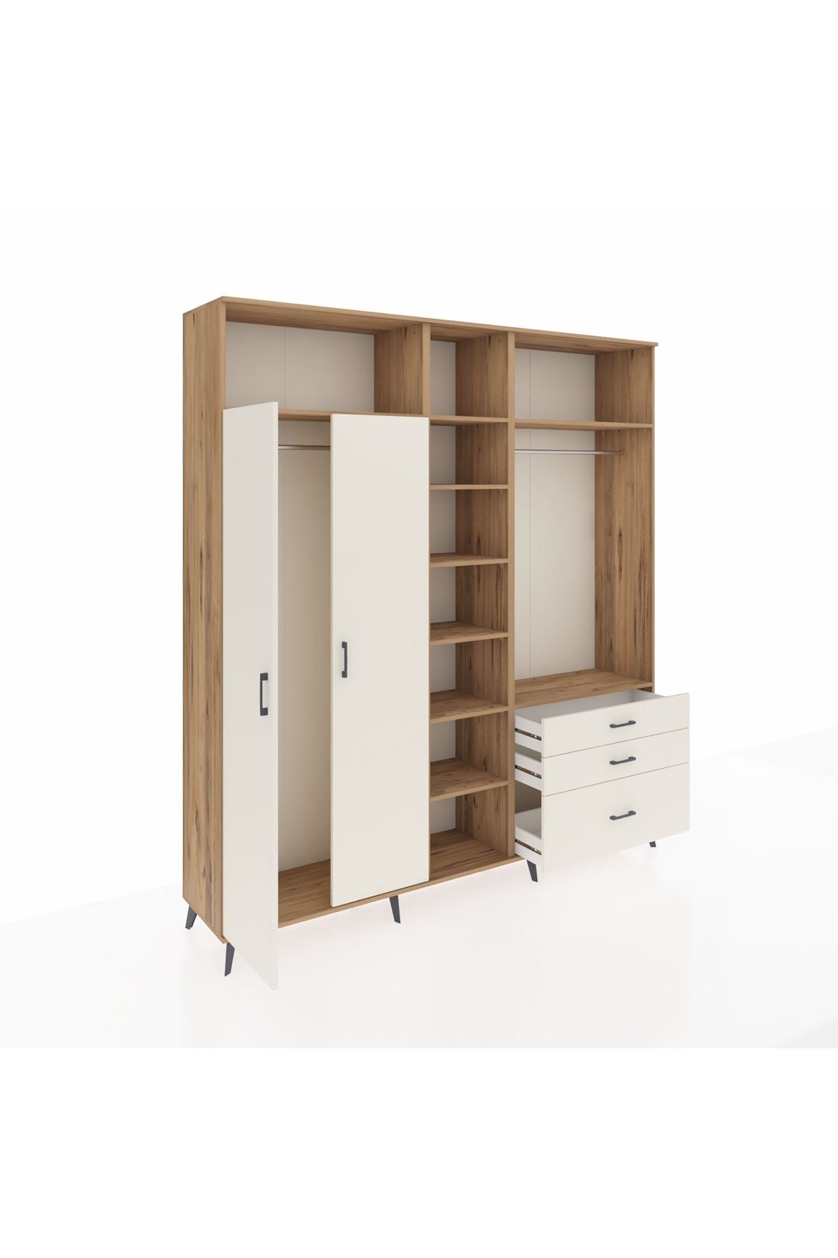 Hyperion Dolap 9 Raflı 3 Çekmeceli 2 Askılı 220x44x243 Çam-Aytaşı/Aytaşı