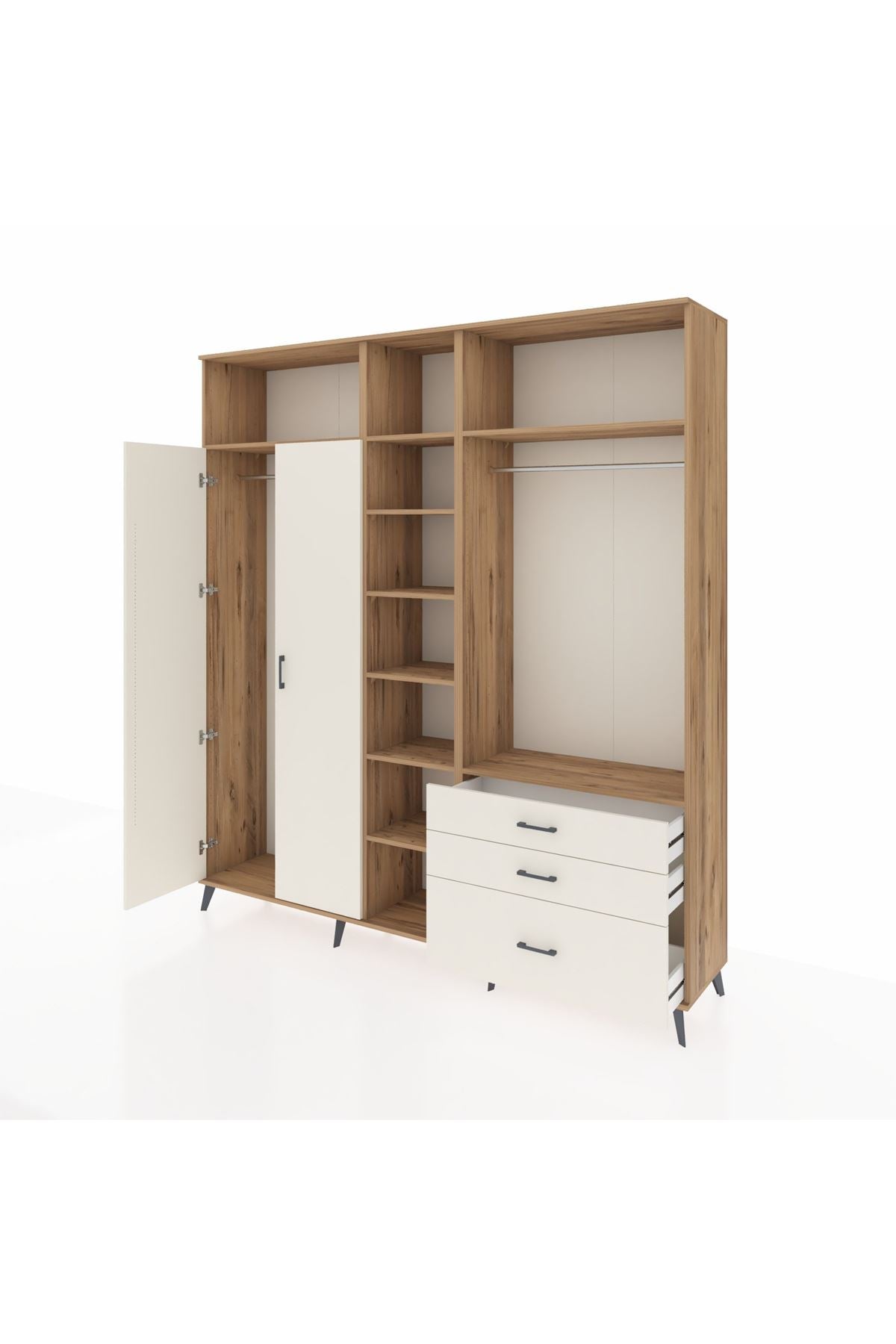 Hyperion Dolap 9 Raflı 3 Çekmeceli 2 Askılı 220x44x243 Çam-Aytaşı/Aytaşı