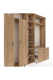 Hyperion Dolap 9 Raflı 3 Çekmeceli 2 Askılı 220x44x243 Çam-Çam/Çam