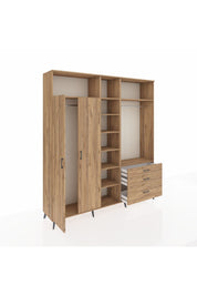 Hyperion Dolap 9 Raflı 3 Çekmeceli 2 Askılı 220x44x243 Çam-Çam/Çam