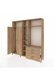 Hyperion Dolap 9 Raflı 3 Çekmeceli 2 Askılı 220x44x243 Çam-Çam/Çam