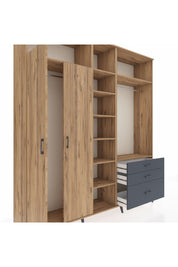 Hyperion Dolap 9 Raflı 3 Çekmeceli 2 Askılı 220x44x243 Çam-Çam/Antrasit