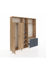 Hyperion Dolap 9 Raflı 3 Çekmeceli 2 Askılı 220x44x243 Çam-Çam/Antrasit