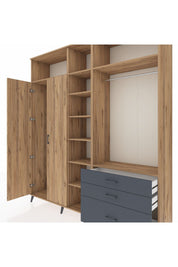 Hyperion Dolap 9 Raflı 3 Çekmeceli 2 Askılı 220x44x243 Çam-Çam/Antrasit