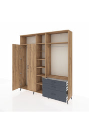 Hyperion Dolap 9 Raflı 3 Çekmeceli 2 Askılı 220x44x243 Çam-Çam/Antrasit