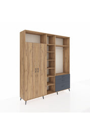 Hyperion Dolap 9 Raflı 3 Çekmeceli 2 Askılı 220x44x243 Çam-Çam/Antrasit